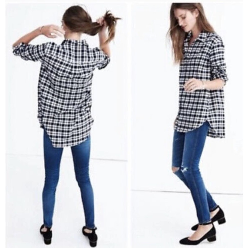 Madewell Oversized Flannel Bridgeport Plaid Size S Black White Buttons Classic